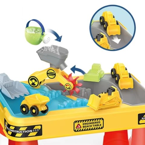 WOOPIE Stolik Wodny 2w1 Piaskownica Plac Budowy + 4 Autka 12el.