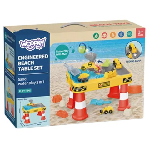 WOOPIE Stolik Wodny 2w1 Piaskownica Plac Budowy + 4 Autka 12el.