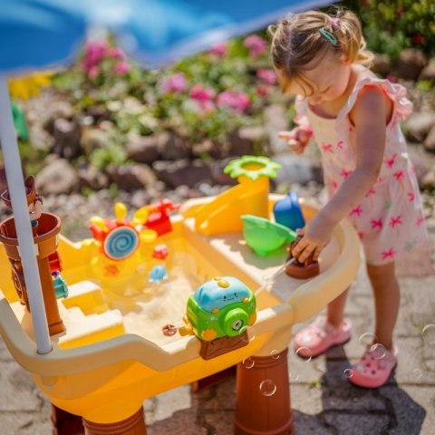 WOOPIE Stolik Wodny 2w1 Piaskownica Statek Piracki z Parasolem XL z Maszyna do Robienia Baniek Mydlanych