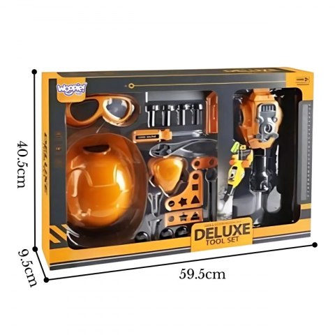 WOOPIE Zestaw Narzędzi Małego Majsterkowicza Gogle Kask Młot Pneumatyczny 21el.