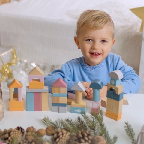 VIGA PolarB Zestaw drewnianych klocków w wiaderku - 60 elementów 2+