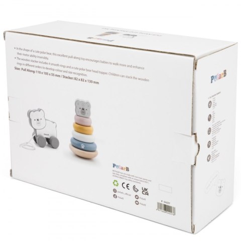 VIGA PolarB Zestaw Miś Polarny Drewniana Piramidka + Miś Polarny do Ciągnięcia 18m+