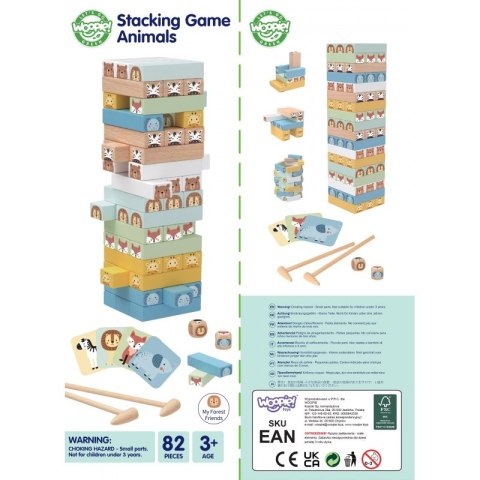 WOOPIE GREEN Gra Zręcznościowa "Chwiejąca Wieża" Zwierzęta 82 el. FSC