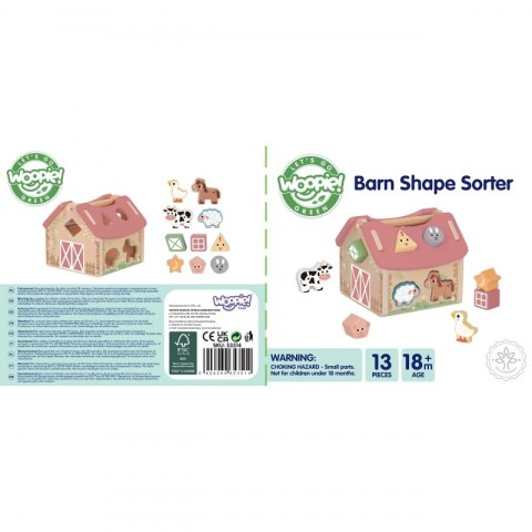 WOOPIE GREEN Drewniana Farma Sorter Kształtów i Kolorów 13 el.