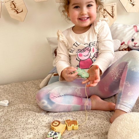 WOOPIE GREEN Drewniana Nawlekanka Klocki Przeplatanka ZOO Montessori 13 el.