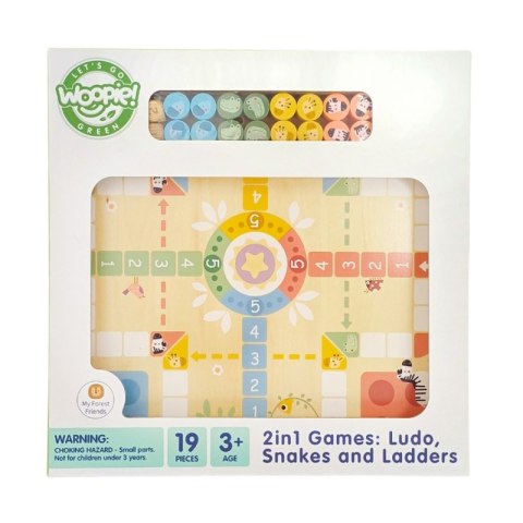 WOOPIE GREEN Gry Planszowe Logiczne 2w1 Ludo Chińczyk + Węże i Drabiny