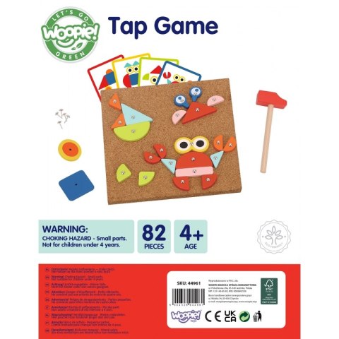 WOOPIE GREEN Drewniana Przybijanka z Młotkiem Układanka 20 wzorów 82 el. Certyfikat FSC