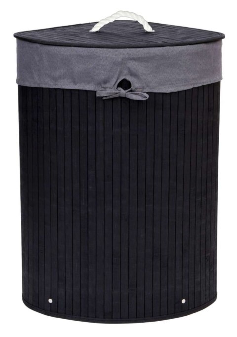 Kosz narożny na pranie bambusowy z pokrywą czarny
