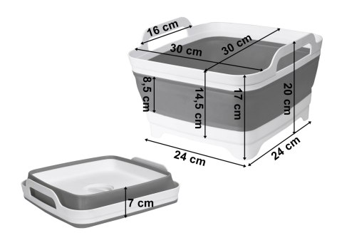 Miska składana z odpływem bialo-szara BRIDA