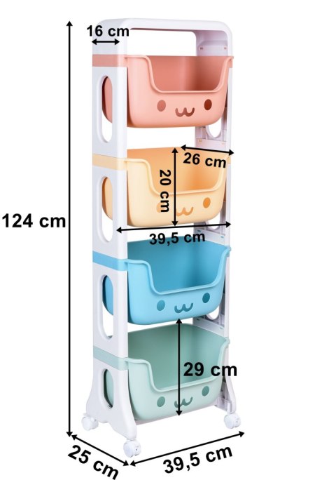 Regał plastikowy na kółkach BOBBY z 4 półkami
