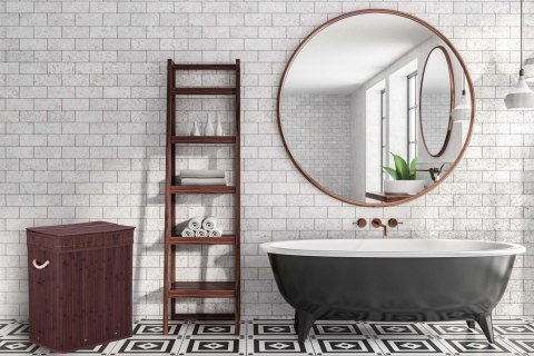 Kosz na pranie bambusowy z pokrywą 100L wenge