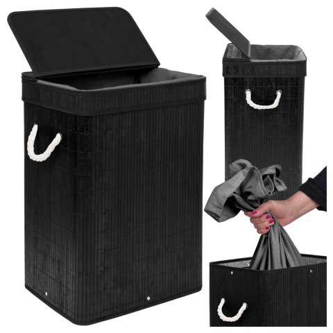 Kosz na pranie bambusowy z pokrywą SOREN 80L czarny