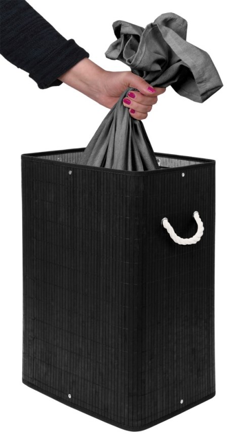 Kosz na pranie bambusowy z pokrywą SOREN 80L czarny