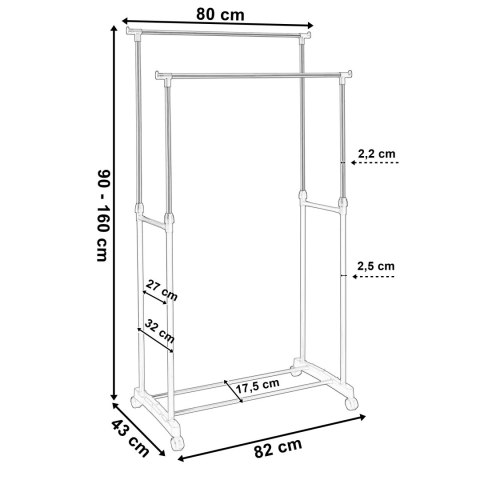 Wieszak stojący podwójny na kółkach WALERIA