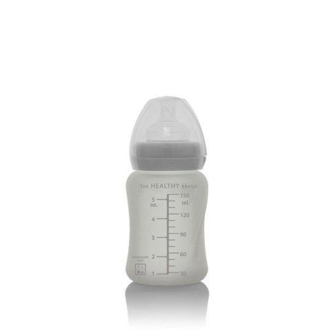 Szklana butelka ze smoczkiem S, 150 ml, szara, Everyday Baby
