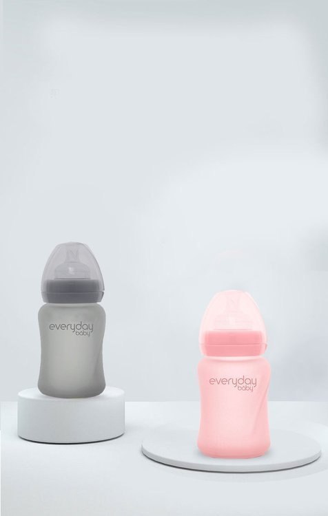 Szklana butelka ze smoczkiem S, 150 ml, szara, Everyday Baby