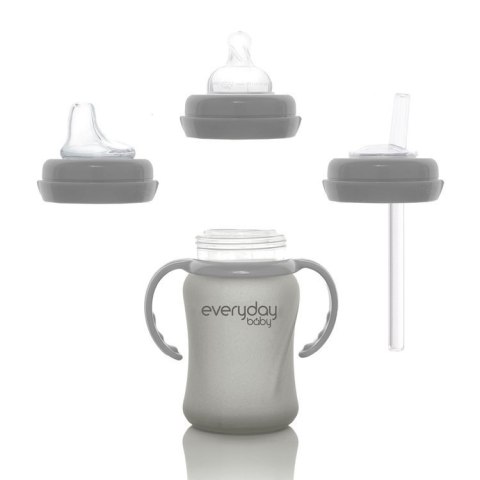 Szklana butelka ze smoczkiem S, 150 ml, szara, Everyday Baby