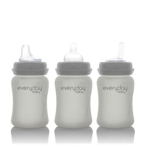 Szklana butelka ze smoczkiem S, 150 ml, szara, Everyday Baby
