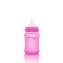 Szklana butelka ze smoczkiem S reagująca na temperaturę, 150 ml, wiśniowa, Everyday Baby