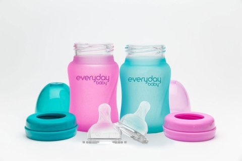 Szklana butelka ze smoczkiem S reagująca na temperaturę, 150 ml, wiśniowa, Everyday Baby