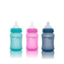 Szklana butelka ze smoczkiem S reagująca na temperaturę, 150 ml, wiśniowa, Everyday Baby