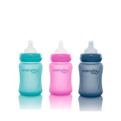 Szklana butelka ze smoczkiem S reagująca na temperaturę, 150 ml, wiśniowa, Everyday Baby
