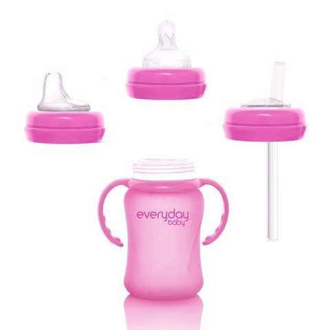 Szklana butelka ze smoczkiem S reagująca na temperaturę, 150 ml, wiśniowa, Everyday Baby