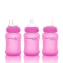 Szklana butelka ze smoczkiem S reagująca na temperaturę, 150 ml, wiśniowa, Everyday Baby