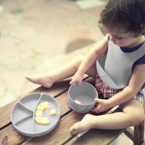 Śliniak silikonowy z kieszonką, szary, Everyday Baby