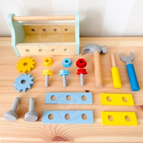 TOOKY TOY Drewniana Skrzynka z Narzędziami Zestaw 18 el.