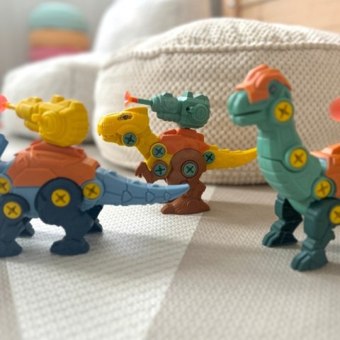 WOOPIE Zestaw Dinozaury do Skręcania 3 szt. Zestaw Konstrukcyjny w Pudełku + Wiertarka i Śrubokręt