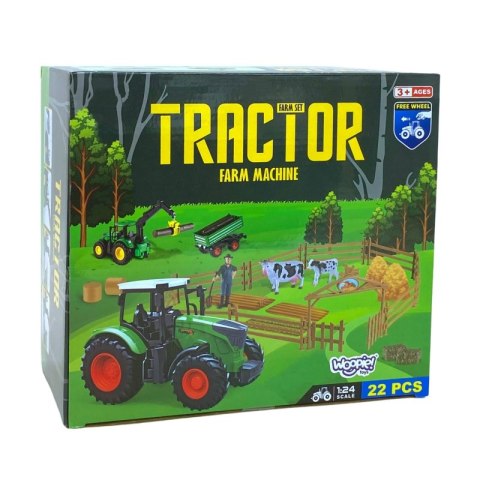 WOOPIE Zestaw Mini Farma Traktor Zwierzęta Osada Farma Rolnik 1:24