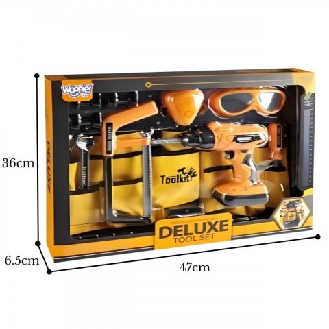 WOOPIE Zestaw Narzędzi Małego Majsterkowicza Gogle Wkrętarka Pas Na Narzędzia 16el.