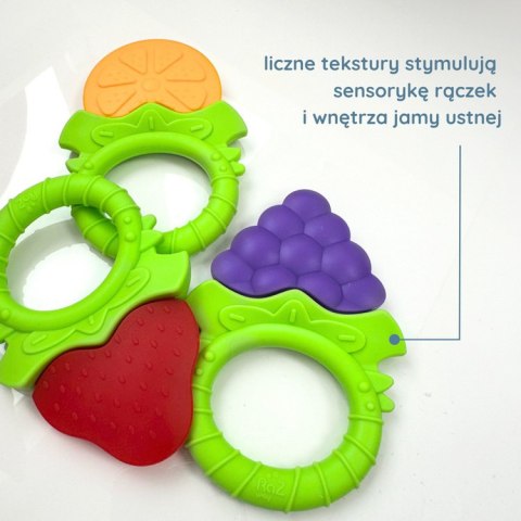 Gryzaki Owoce 3 szt. - bezpieczne gryzaki silikonowe dla niemowląt i dzieci na ząbkowanie RaZbaby