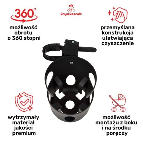 Uniwersalny uchwyt na kubek do wózka dziecięcego czarny 1 szt. Royal Rascals