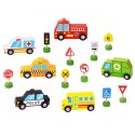 WOOPIE GREEN Zestaw Drewnianych Pojazdów i Znaków Drogowych 15 el.