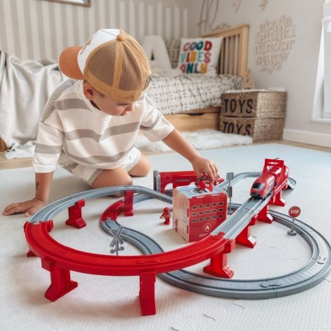 WOOPIE Kolejka Elektryczna Tor Samochodowy Straż Helikopter Auta 92 el.