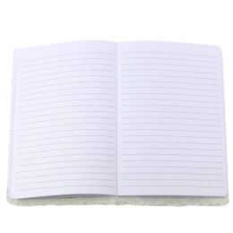 Pluszowy Notatnik W Linie Z Ptakiem Srebrny Brokat Biały