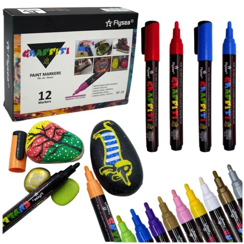 Zestaw Pisaków Flamastrów Akrylowych Intensywne Kolory 12szt