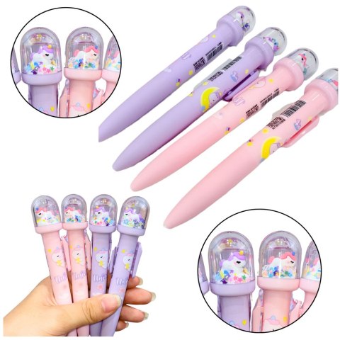 Długopis Z Kopułą Brokat Figurka Jednorożca Niebieski Tusz 0.5mm