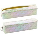 Piórnik Szkolny Organizer Tłoczony Wzór Biały Perłowy 21x6cm