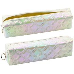 Piórnik Szkolny Organizer Tłoczony Wzór Biały Perłowy 21x6cm