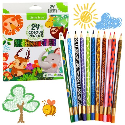 Zestaw Kredek Ołówkowych Kolorowe Drewniane Szkolne 24el