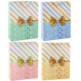 Duża Torba Prezentowa Z Kokardą Złote Zdobienia 55 x 43 x 15cm