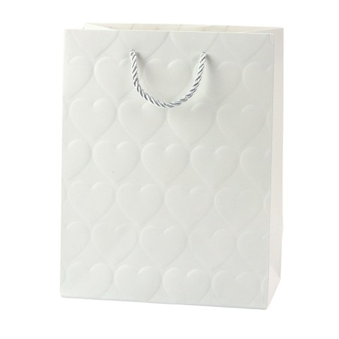 Torba Prezentowa Elegancka Tłoczone Serca Pastelowa 23 x 18 x 10,5 cm