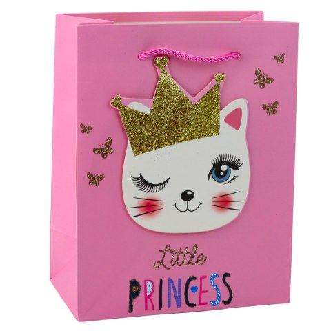 Torba Prezentowa Papierowa Kotki Brokatowa Różowa 23 x 18 x 10,5 cm