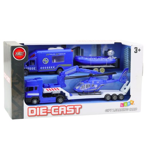 Zestaw Policyjny Samochód Ratunkowy Łódź Ciężarówka Helikopter Niebieski