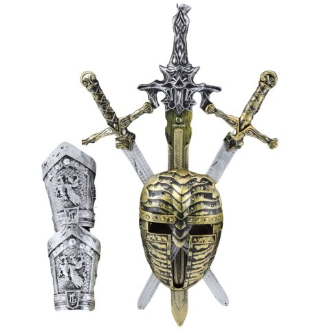 Zestaw Rycerski 3 Miecze Maska Ochraniacze Realistyczne Zdobienia