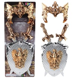 Zestaw Rycerski Tarcza Dwa Miecze Maska Srebrny Złoty Orzeł