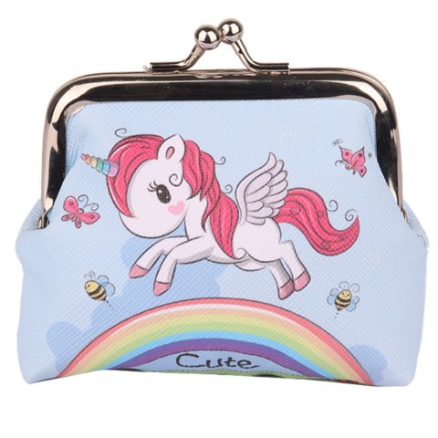 Portfelik Dziecięcy Jednorożec Tęcza Niebieski Metalowy Zatrzask 10x9cm
